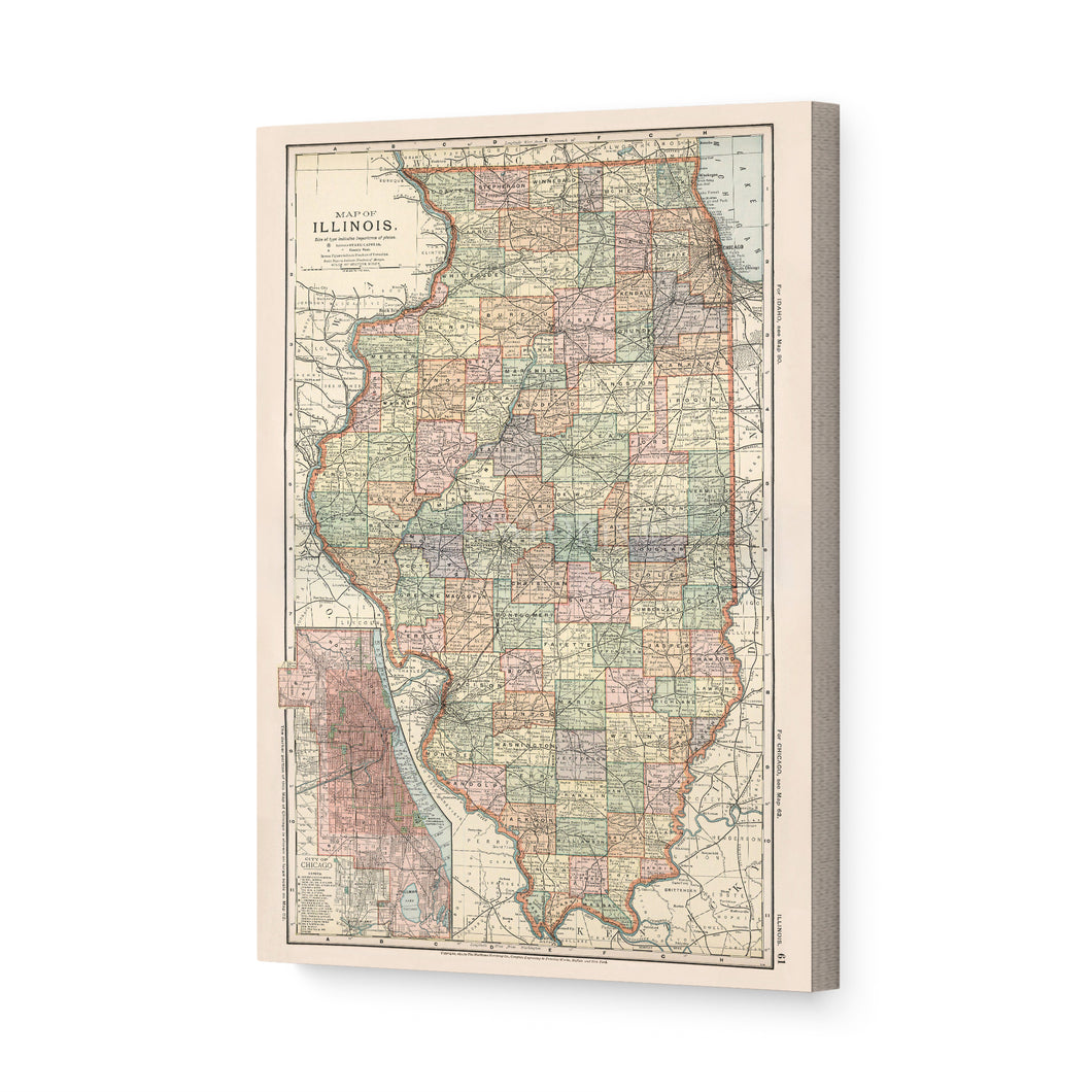 Digitally Restored and Enhanced 1891 Illinois Map Canvas Art - Canvas Wrap Vintage Illinois State Map Print - Old Map of Illinois Poster - Restored IL Map - Historic Illinois Wall Art Decor