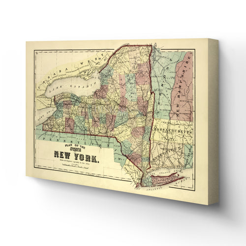 Digitally Restored and Enhanced 1875 New York Map Canvas Art - Canvas Wrap Vintage Map of New York Wall Art - Old New York Poster - Restored Map of NY State - Plan of the State of New York Map Poster