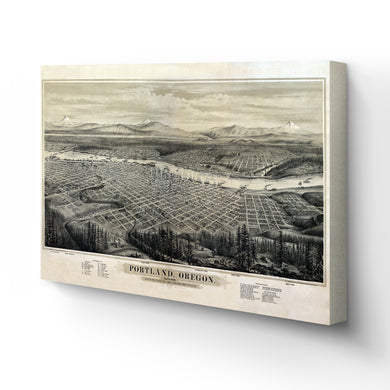 Digitally Restored and Enhanced 1879 Portland Oregon Map - Canvas Wrap Vintage Oregon Map - Historic Portland Oregon Map - Bird's Eye View Map of Oregon Wall Art Poster Print