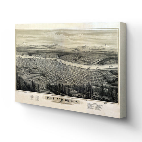 Digitally Restored and Enhanced 1879 Portland Oregon Map - Canvas Wrap Vintage Oregon Map - Historic Portland Oregon Map - Bird's Eye View Map of Oregon Wall Art Poster Print