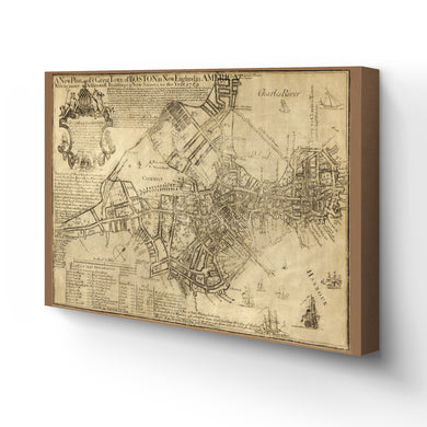 Digitally Restored and Enhanced 1769 Boston Canvas Art - Canvas Wrap Vintage Map of Boston Wall Art - Old Boston Massachusetts Map - New Plan of The Great Town of Boston in New England in America