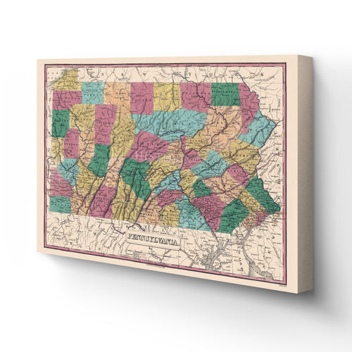 Digitally Restored and Enhanced 1829 Pennsylvania Map Canvas - Canvas Wrap Vintage Pennsylvania Map Poster - Old Pennsylvania - Historic Map of Pennsylvania State - Restored Pennsylvania Wall Art