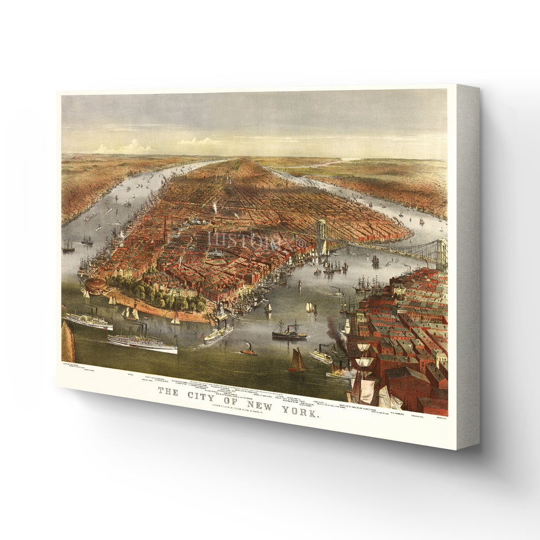 Digitally Restored and Enhanced 1870 Map of New York Canvas Art - Canvas Wrap Vintage New York Map - Restored New York Wall Art - Old Wall Map of New York City Poster - Historic New York City Wall Art