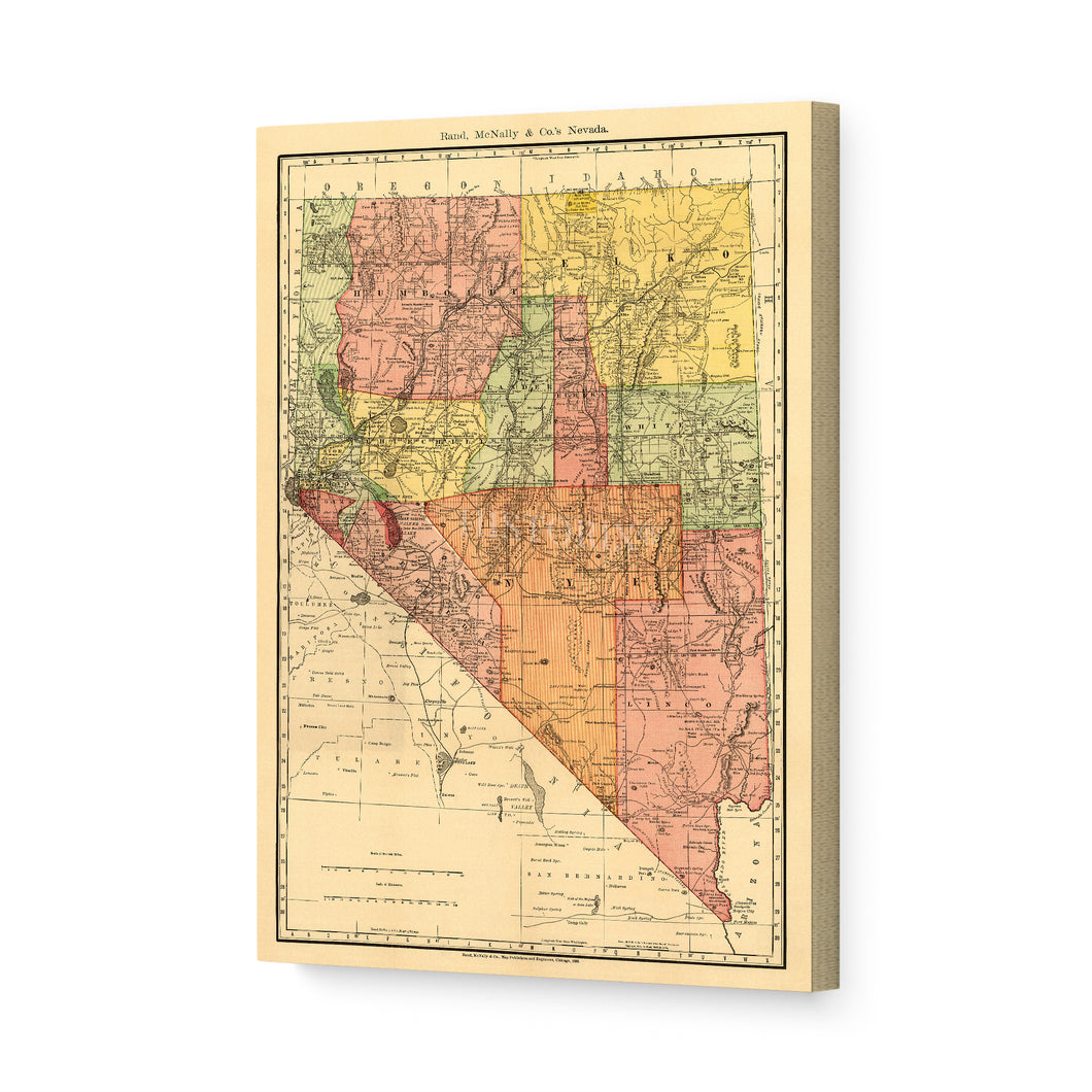 Digitally Restored and Enhanced 1893 Nevada Map Canvas Art - Canvas Wrap Vintage Nevada Wall Art - Historic Nevada Map Poster - Old Nevada Poster - Indexed County & Township Map of Nevada State