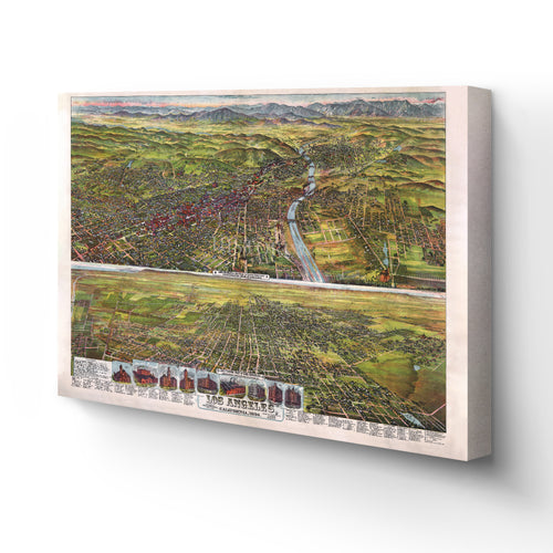 Digitally Restored and Enhanced 1894 Los Angeles Canvas Art - Canvas Wrap Vintage Map of Los Angeles Wall Art - Old Los Angeles City Map Print - Restored Bird's Eye View Map of Los Angeles California