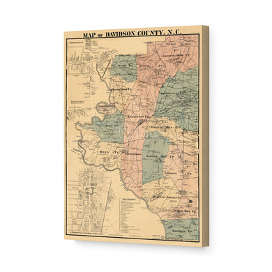 Digitally Restored and Enhanced - 1890 Davidson County Map Canvas Art - Canvas Wrap Vintage Davidson North Carolina Map Print - Old Davidson County North Carolina Wall Art - Restored Davidson NC Poster