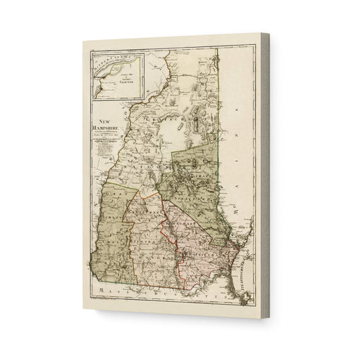 Digitally Restored and Enhanced 1796 New Hampshire Map Canvas Art - Canvas Wrap Vintage Map of New Hampshire - Restored NH Map - Historic State of New Hampshire Wall Art Poster