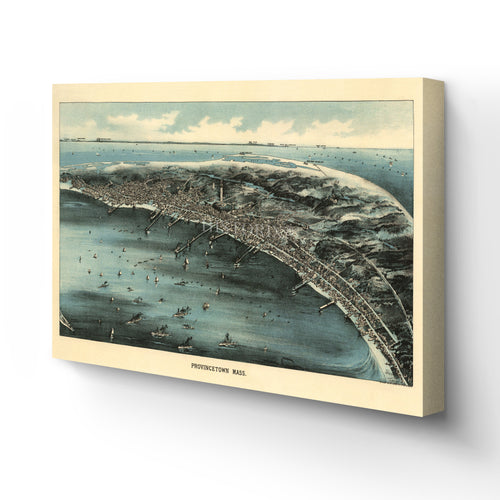 Digitally Restored and Enhanced 1910 Provincetown MA Cape Cod Canvas - Canvas Wrap Vintage Cape Cod Map of Provincetown - Old Bird's Eye View Map of Cape Cod Provincetown Massachusetts Wall Art Poster