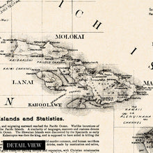 Load image into Gallery viewer, Digitally Restored and Enhanced - 1893 Hawaiian Islands Map Canvas - Canvas Wrap Vintage Hawaiian Islands Wall Art - Restored Hawaiian Islands Map Poster - Old Topographical Map of The Hawaiian Islands
