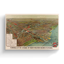Load image into Gallery viewer, Digitally Restored and Enhanced 1902 Chicago Map Canvas Art - Canvas Wrap Vintage Chicago Map Wall Art - Historic Chicago Map Poster - Old Terminals of Chicago &amp; North-Western Railway Map
