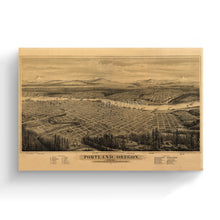 Load image into Gallery viewer, Digitally Restored and Enhanced 1879 Portland Oregon Canvas -Canvas Wrap Vintage Map of Portland City Wall Art - Old Portland Map - Bird&#39;s Eye View of Portland Oregon Map Showing Points of Interest
