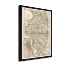 Load image into Gallery viewer, Digitally Restored and Enhanced 1891 Illinois Map Poster - Framed Vintage Map of Illinois Poster - Old Illinois State Map - Historic IL Map - Restored Map of Illinois Wall Art
