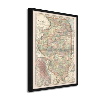 Digitally Restored and Enhanced 1891 Illinois Map Poster - Framed Vintage Map of Illinois Poster - Old Illinois State Map - Historic IL Map - Restored Map of Illinois Wall Art