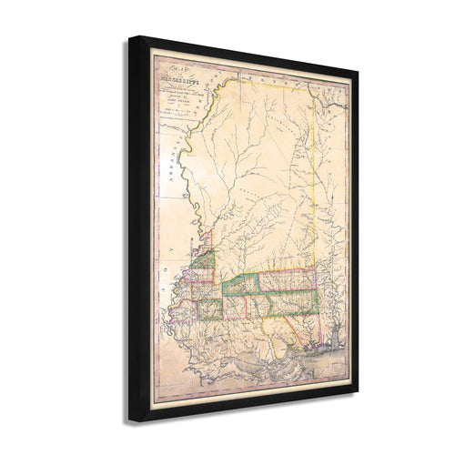 Digitally Restored and Enhanced 1820 Mississippi State Map - Framed Vintage Wall Map of Mississippi Poster - Old Mississippi Wall Art - Restored Mississippi Map from Surveys