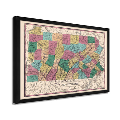 Digitally Restored and Enhanced 1829 Pennsylvania State Map - Framed Vintage Pennsylvania Map Poster - Pennsylvania Wall Art - Historic PA Map Poster - Restored Pennsylvania Map Print