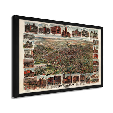 Digitally Restored and Enhanced 1891 Los Angeles City Map - Framed Vintage Map of Los Angeles - Old Map of Los Angeles CA Showing Population of City & Environs Wall Art Poster