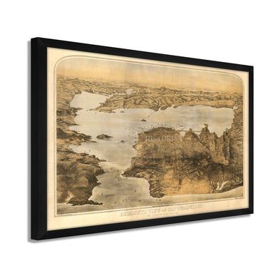 Digitally Restored and Enhanced 1876 San Francisco Map - Framed Vintage Poster Map of San Francisco Wall Art - Old San Francisco Map Print - Bird's Eye View of San Francisco Poster