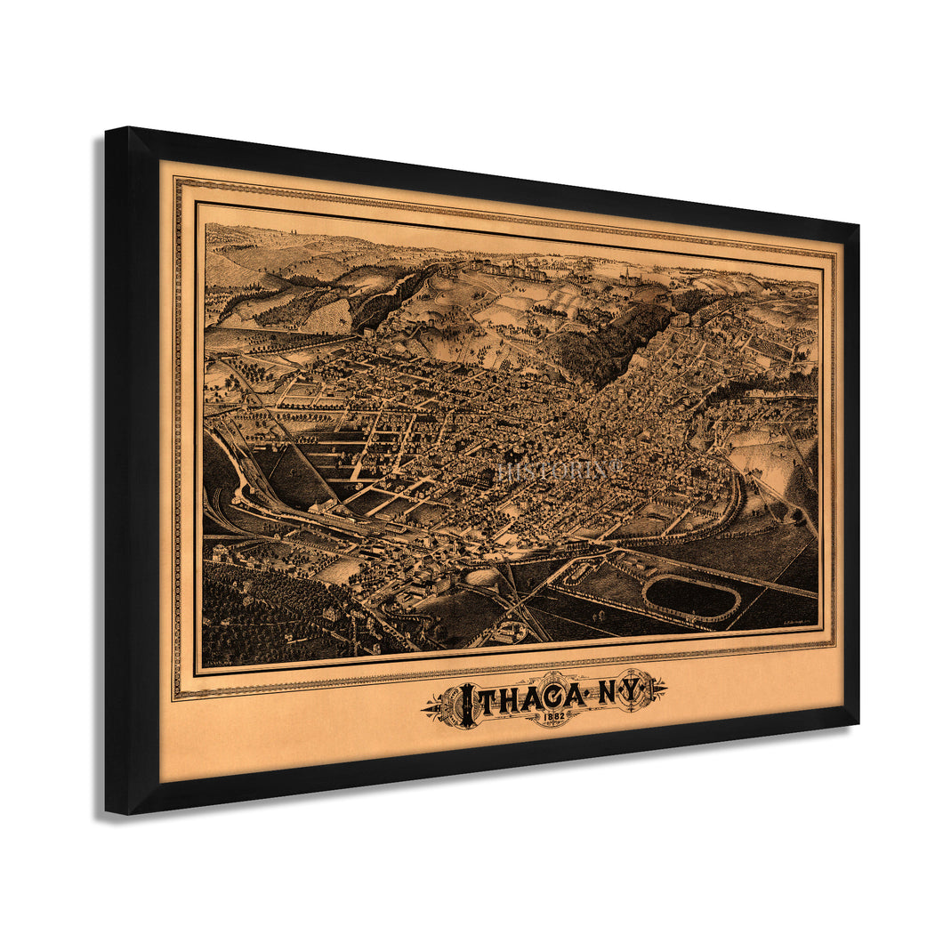 Digitally Restored and Enhanced 1882 Ithaca New York Map - Framed Vintage Ithaca NY Map - Old Ithaca New York Map- Restored Ithaca Map - Bird's Eye View of Ithaca New York Wall Art Poster