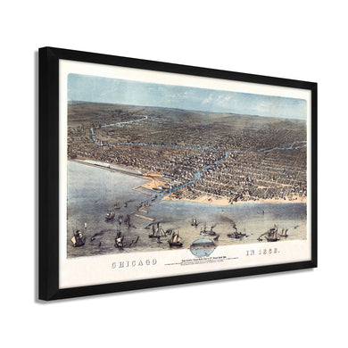 Digitally Restored and Enhanced 1868 Chicago Map Poster - Framed Vintage Chicago Map Wall Art - History Map of Chicago Poster - Chicago Framed Map Aerial View from Schiller Street