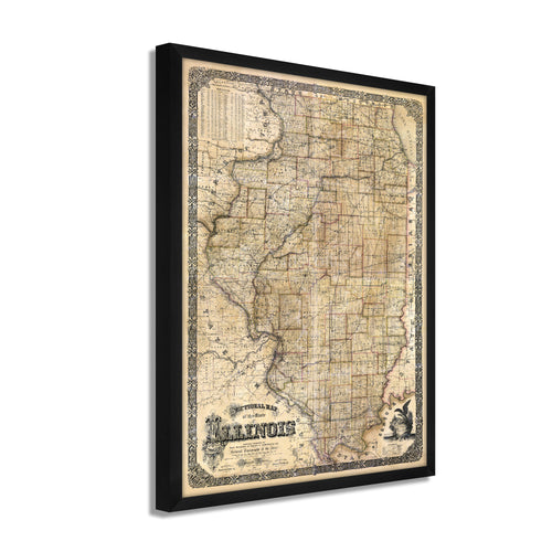 Digitally Restored and Enhanced 1861 Illinois State Map - Framed Vintage Map of Illinois Wall Art - Old State of Illinois Map Poster - Sectional Map of the State of Illinois Poster