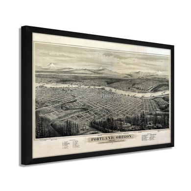 Digitally Restored and Enhanced 1879 Portland Oregon Map - Framed Vintage Oregon Map - Restored Map of Oregon - Old Bird's Eye View Map of Portland Oregon Wall Art Poster Print