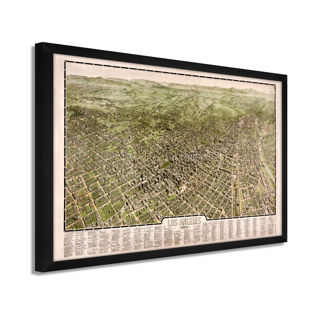 Digitally Restored and Enhanced 1909 Los Angeles City Map Print - Framed Vintage Map of Los Angeles Poster - Old Los Angeles Wall Art - Bird's Eye View Map of Los Angeles California