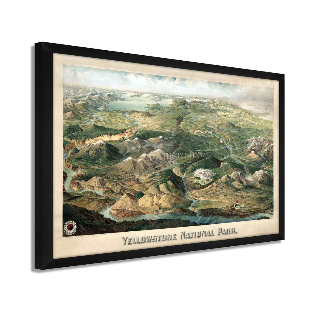Digitally Restored and Enhanced 1904 Yellowstone National Park Map - Framed Vintage Yellowstone Map Print - History Map of Yellowstone National Park Poster - Old Yellowstone Wall Art