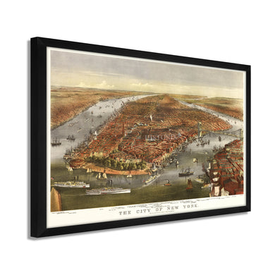 Digitally Restored and Enhanced 1870 New York City Map - Framed Vintage New York Map - Old New York City Wall Art - Restored Wall Map of New York City Poster - Historic NYC Map