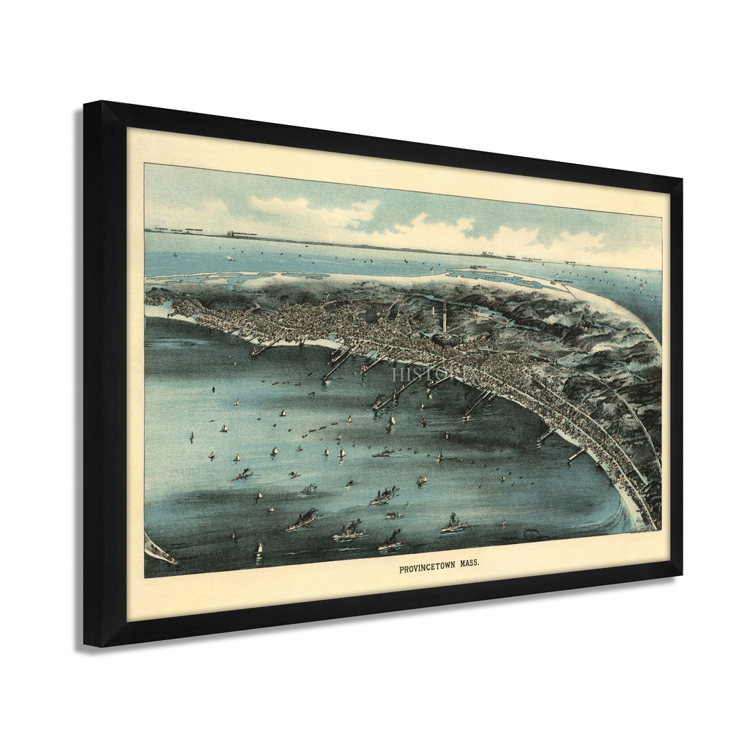 Digitally Restored and Enhanced 1910 Provincetown MA Map - Framed Vintage Cape Cod Map of Provincetown Wall Art - Old Bird's Eye View Map of Cape Cod Provincetown Massachusetts Poster