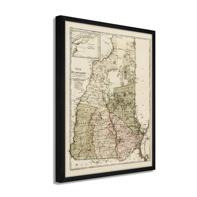 Digitally Restored and Enhanced 1796 New Hampshire Map - Framed Vintage New Hampshire Map - Old Map of New Hampshire - Restored NH Map Art - State Map of New Hampshire Wall Art Poster