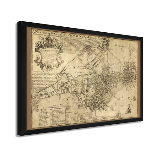 Digitally Restored and Enhanced 1769 Boston Map Poster - Framed Vintage Map of Boston Wall Art - Old Boston Massachusetts Map - New Plan of The Great Town of Boston in New England