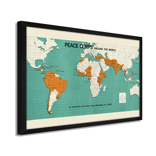 Digitally Restored and Enhanced 1966 World Map Poster - Framed Vintage World Map Wall Art - Old Map of The World - Historic World Wall Map - Peace Corps Poster Around The World