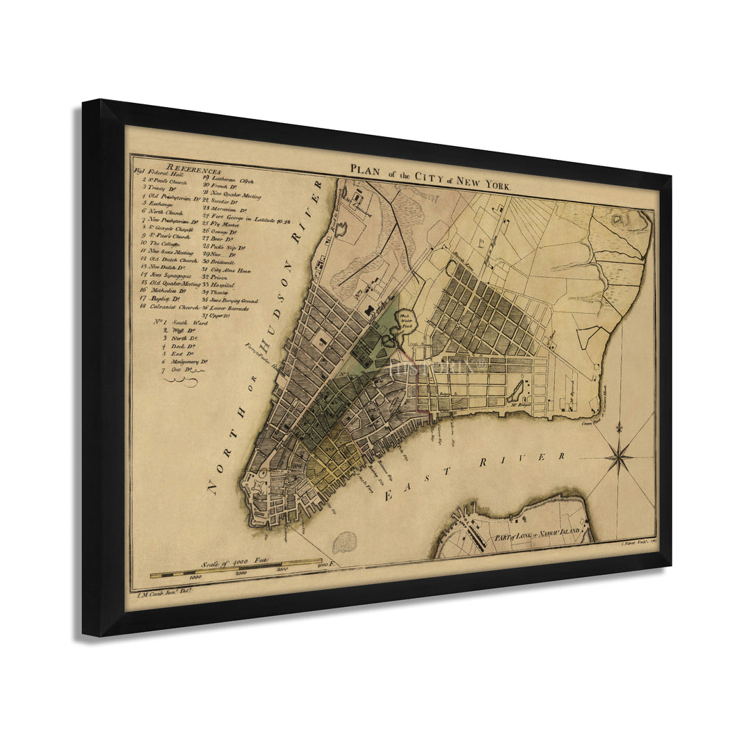 Digitally Restored and Enhanced 1789 New York City Poster Map - Framed Vintage New York Map - Old New York City Wall Art - Restored Plan of New York City Map - Historic NYC Map