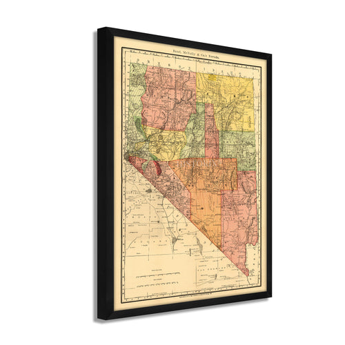 Digitally Restored and Enhanced 1893 Nevada Map Poster - Framed Vintage Map of Nevada Wall Art - Restored Nevada Poster - Old Indexed County & Township Map The of State of Nevada