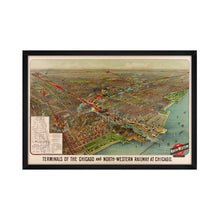 Load image into Gallery viewer, Digitally Restored and Enhanced 1902 Chicago Map Art - Framed Vintage Chicago Map - Old Poster of Chicago Map Print - Terminals of the Chicago &amp; North Western Railway Map Wall Art
