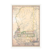 Cargar imagen en el visor de la galería, Digitally Restored and Enhanced 1820 Mississippi State Map - Framed Vintage Wall Map of Mississippi Poster - Old Mississippi Wall Art - Restored Mississippi Map from Surveys
