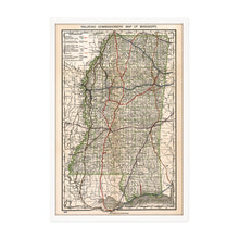 Cargar imagen en el visor de la galería, Digitally Restored and Enhanced 1888 Mississippi Map - Framed Vintage Mississippi State Map - Old Mississippi Road Map - Railroad Commissioner&#39;s State Map of Mississippi Wall Art Poster Print
