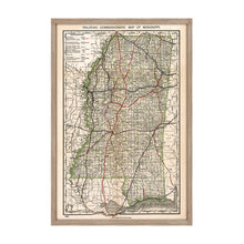 Load image into Gallery viewer, Digitally Restored and Enhanced 1888 Mississippi Map - Framed Vintage Mississippi State Map - Old Mississippi Road Map - Railroad Commissioner&#39;s State Map of Mississippi Wall Art Poster Print
