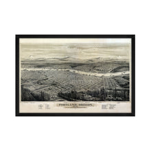 Load image into Gallery viewer, Digitally Restored and Enhanced 1879 Portland Oregon Map - Framed Vintage Oregon Map - Restored Map of Oregon - Old Bird&#39;s Eye View Map of Portland Oregon Wall Art Poster Print
