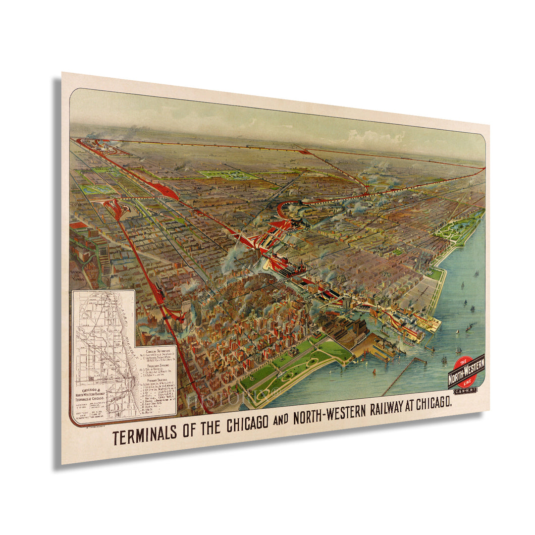 Digitally Restored and Enhanced 1902 Chicago Map Wall Art - Vintage Chicago Map Print - Map of Chicago and North Western Railway Terminals - Chicago Map Art - Chicago Vintage Poster