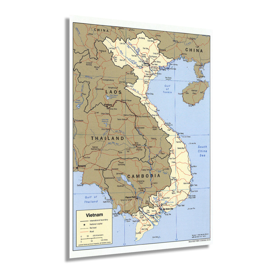 Digitally Restored and Enhanced 2001 Map of Vietnam - Vietnam Map Poster - Vietnam Wall Poster - Map Vietnam - Laos Map - Cambodia Map - Vietnam Laos Cambodia Map - Southeast Asia Map