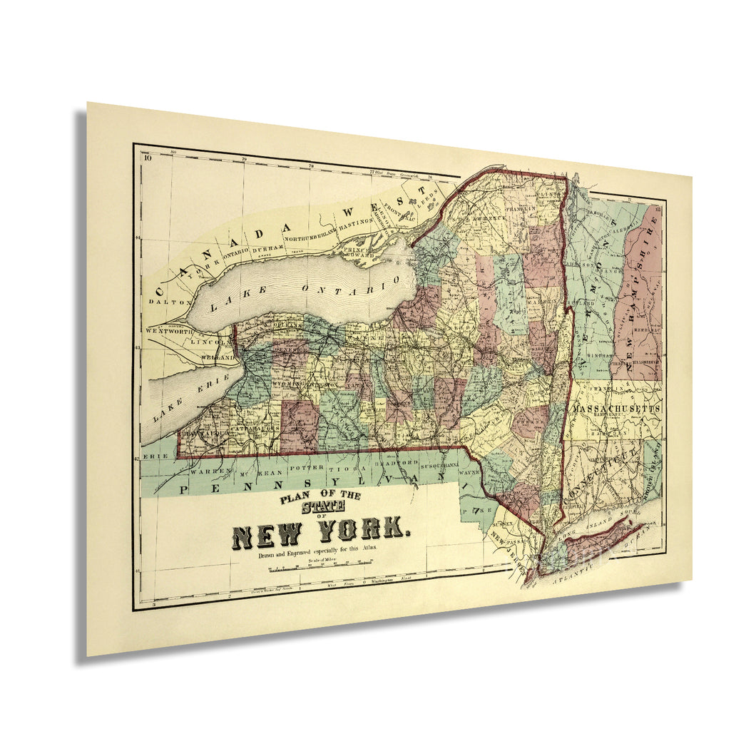 Digitally Restored and Enhanced 1875 New York State Map - Vintage Map of New York Wall Art - Historic Map of New York - New York State Poster - New York Map Art - Map of New York Poster - NY Map