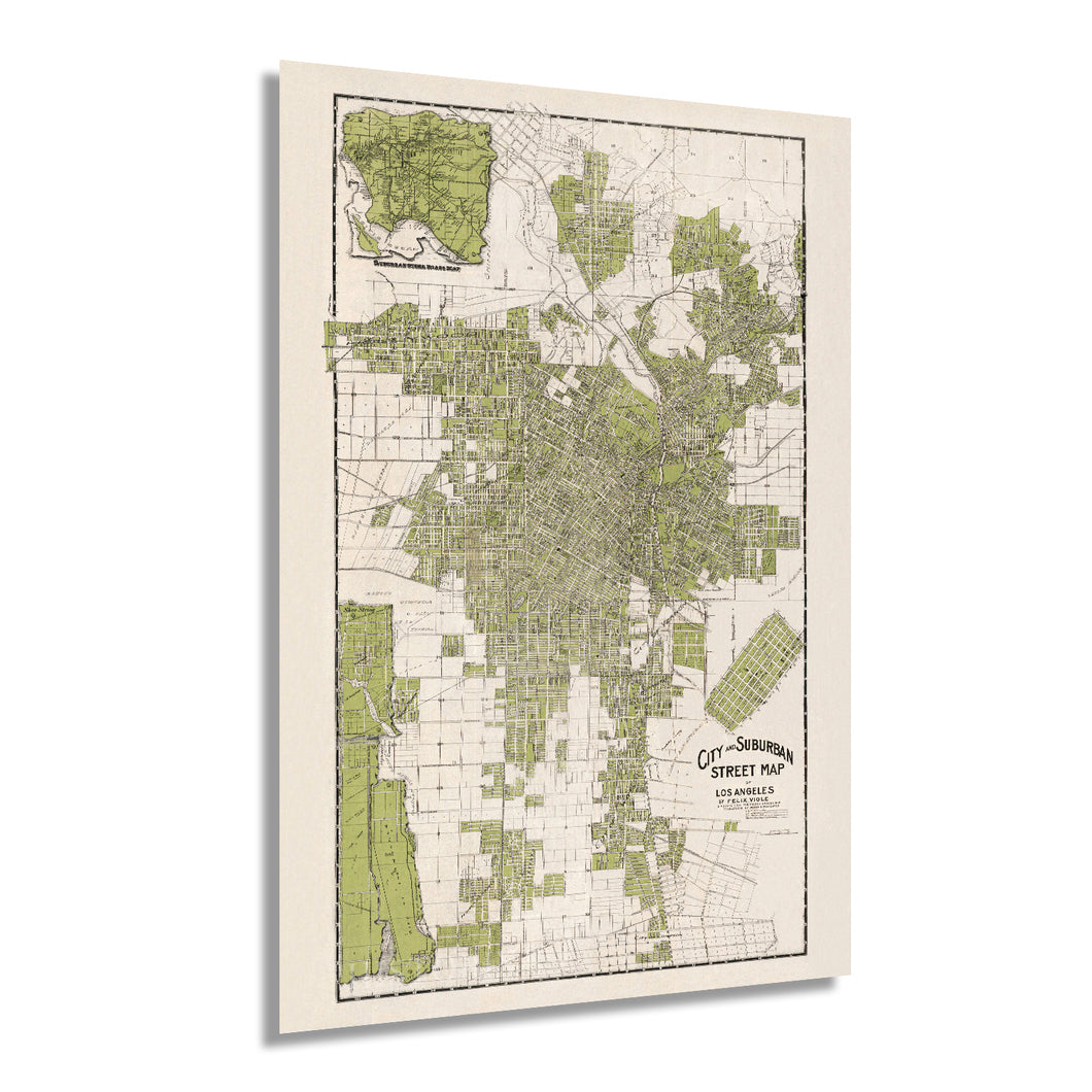 Digitally Restored and Enhanced 1909 City and Suburban Street Map of Los Angeles California - Vintage Map of Los Angeles Wall Art - Los Angeles Wall Map - Los Angeles Map Art