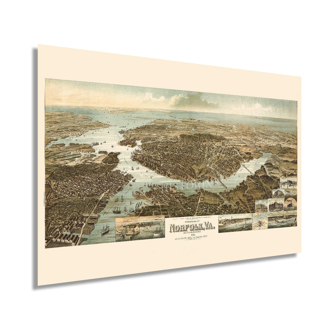 Digitally Restored and Enhanced 1892 Norfolk Virginia Map Poster - Vintage Norfolk VA Map Poster - History Map of Norfolk Wall Art - Old Norfolk VA Map