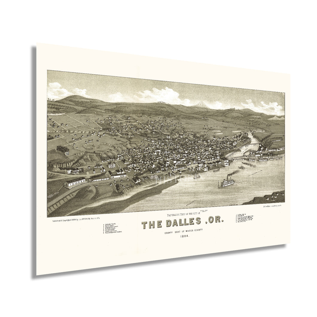 Digitally Restored and Enhanced 1884 The Dalles Oregon Map - Old The Dalles Wasco County Map of Oregon Poster - History Map of The Dalles Oregon Wall Art