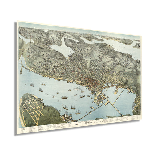 Digitally Restored and Enhanced 1891 Seattle Map Poster - Vintage Map Wall Art of Seattle King County Washington - Bird's Eye View of Seattle Map Art - Seattle Art Print - Seattle Décor