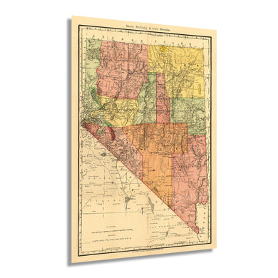 Digitally Restored and Enhanced 1893 Nevada State Map - Vintage Map of Nevada Wall Art - Vintage Nevada Railroad Map - Nevada Wall Decor - Nevada Home Decor - Old Nevada Map