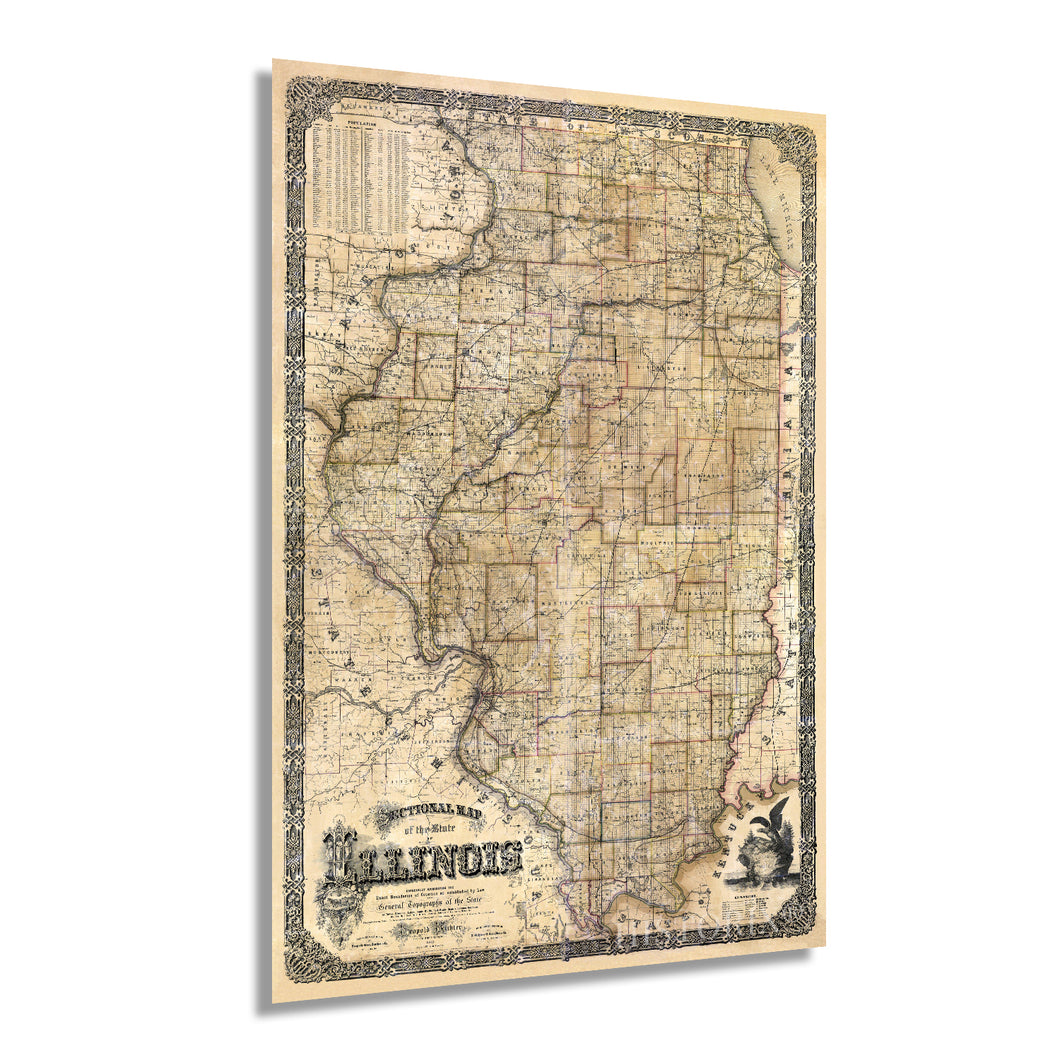 Digitally Restored and Enhanced 1861 Illinois State Map - Vintage Map Illinois Wall Art - Illinois Wall Decor - Map of Illinois Poster - Wall Map of Illinois - State of Illinois Map
