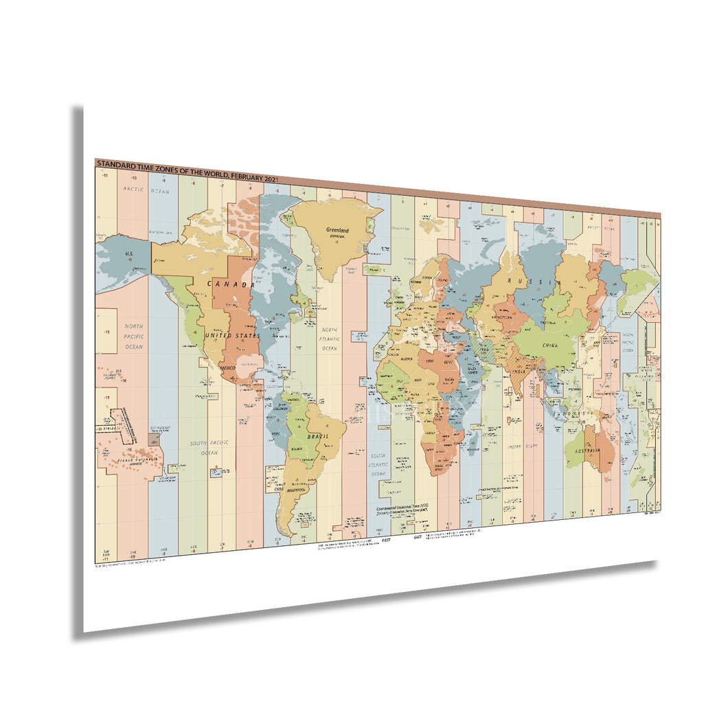 Digitally Restored and Enhanced 2021 Standard Time Zones of the World Map Poster - Map of the World Time Zones Wall Art - Time Zone Map of the World Poster