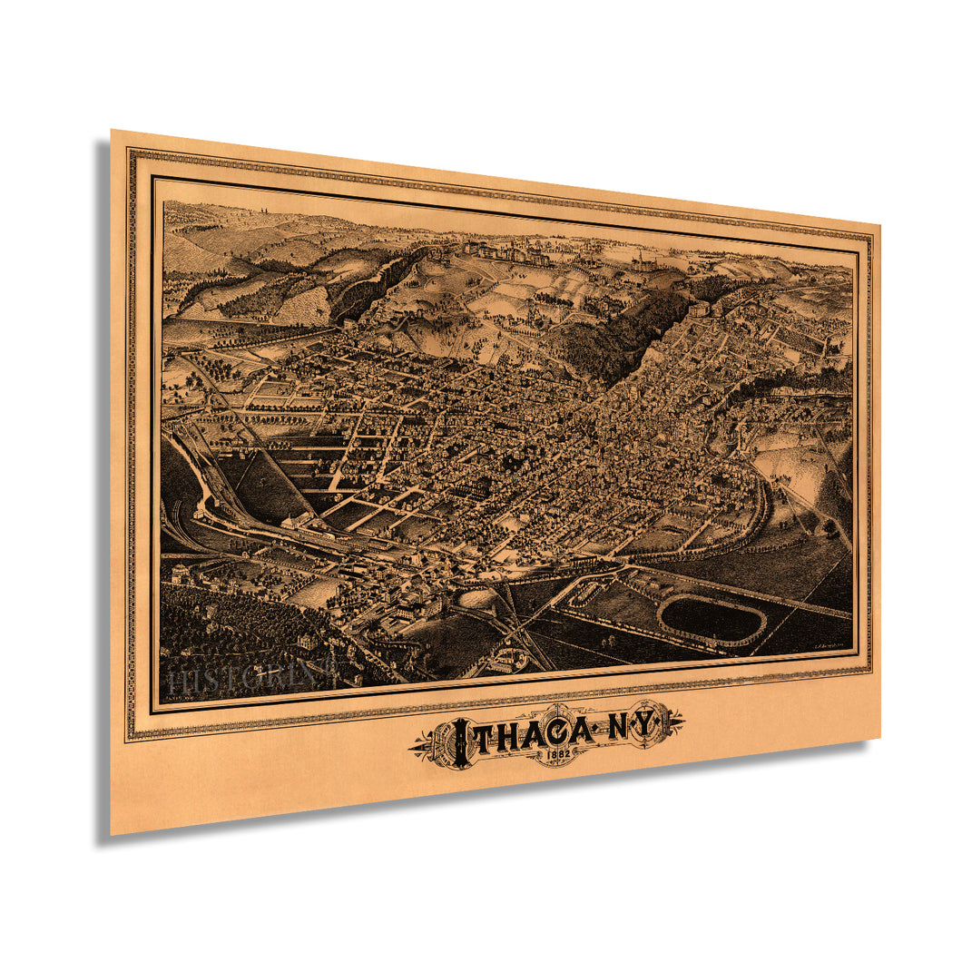 Digitally Restored and Enhanced 1882 Ithaca New York Map Print - Ithaca NY Vintage Map Wall Art - Birds Eye View Panoramic Ithaca Wall Art Wall Decor - Historic Ithaca Vintage Map